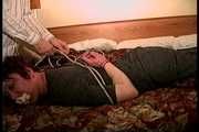37 YR OLD TAVERN OWNER GETS MOUTH STUFFED AND GETS REVERSE PRAYER HOG TIED ON THE BED WEARING HEELS THEN BAREFOOT (D73-13)