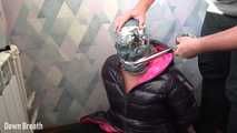 Plastic Bag breathplay in shiny Duvetica coat