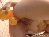 Anal toying with a rubber duck
