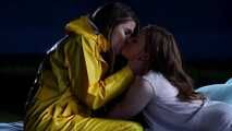 Clip: Yellow rainwear kisses