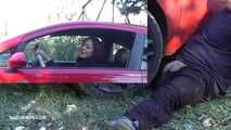 Mistress Cleo smokes and smashes balls with a car CBT A picture in a picture version