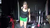 Watching sexy Sandra during her workout wearing a sexy green shiny nylon shorts and a black top (Video)