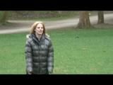 Katharina and her friend wearing shiny nylon rainwear while playing soccer (Video)