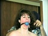NAKED, BALL-GAGGED, TIT TIED, CROTCH ROPED AMBER (D32-10)