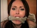 29 YR OLD CHIROPRACTOR GETS HER MOUTH STUFFED, 3 DIFFERENT CLEAVE GAGS, BAREFOOT, TOE -TIED & IS TIED TO A CHAIR (D67-8)