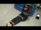 0235 min video with Jill tied and gagged in shiny down suit