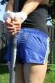 Watch Sandra beeing bound and gagged in her shiny nylon Shorts in the Garden