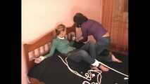 Catt and Alexa - Naughty girl tied up before joining helpless girlfriend on the bed (video)