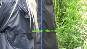 Watch Chloe gardening in her shiny nylon Rainwear