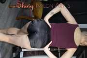***NEW MODELL MIA*** wearing a sexy black shiny nylon shorts and a purple top during her stretching and workout (Pics)