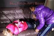 SEXY SANDRA being tied and gagged and hooded from Sexy Stella both wearing sexy shiny nylon rainwear and downwear (Pics) 