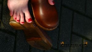 barefoot in brown swedenclogs