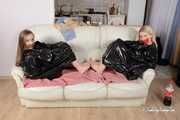 [From archive] Dana and Mishel - Black cling film wrapping and trash bag packing  games 02