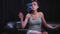 Fitness instructor Nastya is smoking and giving an interview about smoking