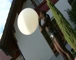 Katharina is blowing outdoor