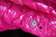 Watching sexy Sandra wearing a sexy pink shiny nylon rain pants and a pink down jacket nestle down in a down cover (Pics)