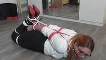 Sexy redhead secretary hogtied in the bedroom of her boss