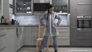 Miss Amira in AGU nylon rain gear and transparent rain suit gets bound and gagged hard