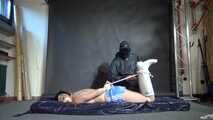 Lady M tied and spanked in shiny blue nylon shorts