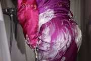 Sexy Sonja wearing a sexy purple downsuit foaming herself with shaving cream (Pics)