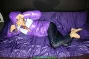 Watch Maly enjoying her shiny nylon Downjacket in her shiny nylon Bed