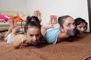 Lucky, La Pulya, Xenia - Three beautiful cute girls get hogtied next to each other