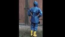 Our new Model in Miss Clara in blue AGU raingear