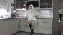 Miss Francine in different raincoats (behind the scenes)