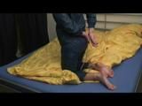Alina testing selfbondage wearing sexy darkblue shiny nylon rainwear (Video)