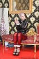 Miss Francine bound and gagged in shiny red PVC pants and PVC shirt (with making off video)