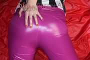Watching sexy Pia feeling comfortable in her new pink shiny nylon pants of crazy sensations which you can buy here used (Pics)