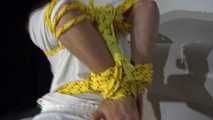 Sexy Sandra being tied and gagged with ropes  and a clothgag wearing a supersexy white/green shiny nylon shorts and a white tshirt (Video)