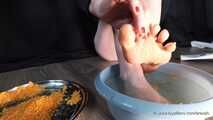 Washing feet after crushing
