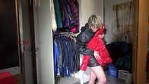 Watching Sonja trying on several down jackets and wearing a sexy shiny down skirt and a down jacket lolling on the bed (Video)