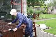 SEXY ***COURTNEY*** wearing a sexy darkblue rainwear combination while drying the partio furniture  (Pics)