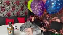 preparing big balloons at a helium tank with a popping end