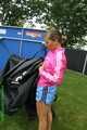 Watch Sandra preparing for Tabletennis in her shiny nylon Shorts