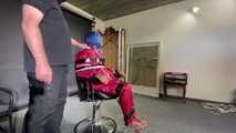 Ms Ungeniert tied gagged and played with in shiny nylon Rainwear part 1/2