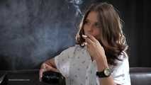 Pretty Kate taking a smoke on a 120 mm Saratoga