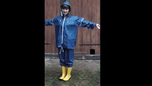 Our new Model in Miss Clara in blue AGU raingear