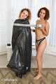 Terry and Vanessa - Trash bag games: Terry is packed by Vanessa