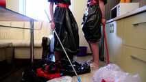 Merida & Hannah - Trash bag cleaning with bondage and packing (video)