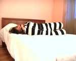 Miras gets hogcuffed in a sexy prison uniform (video)
