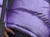 Watch Sandra taking a shower in her new purple shiny nylon down jacket 