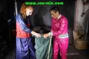 Ronja and Stella destroying shiny nylon rainwear both wearing that stuff (Pics) Part 2