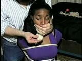 BLACK STUDENT, BALL-GAGGED, BALL-TIED, ACE BANDAGE & CLEAVE GAGGED & HOG-TIED  (D32-6)