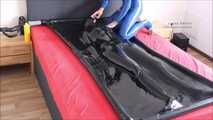 Play with slave girl in a vacuum bed
