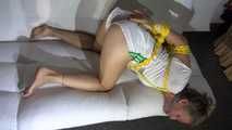Sexy Sandra being tied and gagged with ropes  and a clothgag wearing a supersexy white/green shiny nylon shorts and a white tshirt (Video)