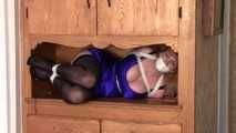 Bound Blonde in Storage - Lorelei Squirms in Slip and Stockinged Feet