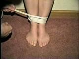 26 Yr OLD BARMAID IS WRISTS GAGGED, BAREFOOT, FEET TIED, HANDGAGGED, MOUTH STUFFED, & CLEAVE GAGGED (D52-15)